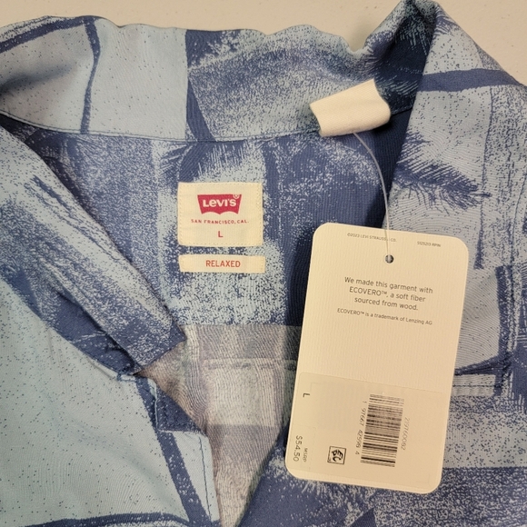 Levi's Relaxed Fit Casual Button Shirt Blue Palm Tree Design - Picture 6 of 6